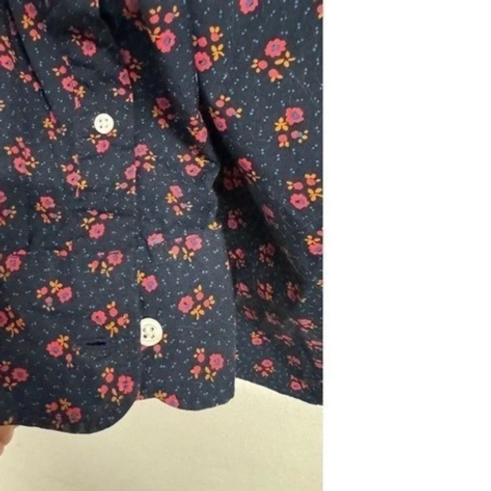 J.Crew Mens Navy Floral size small Secret Wash Slim Shirt 98% Organic Cotton